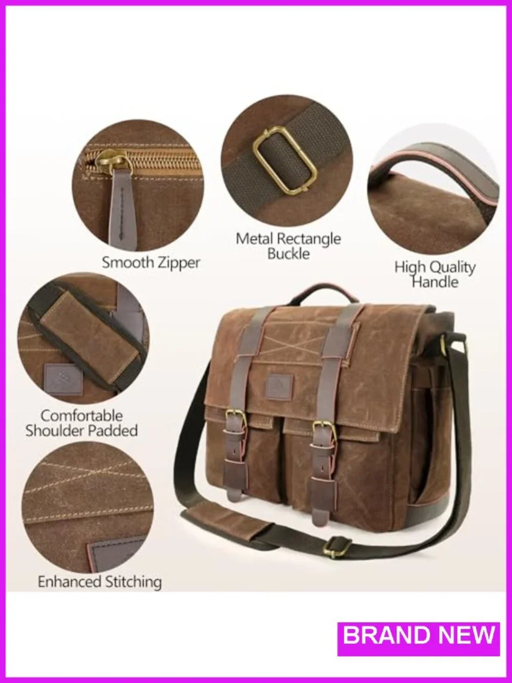 Waterproof Waxed Canvas Messenger Bag for Men - 14